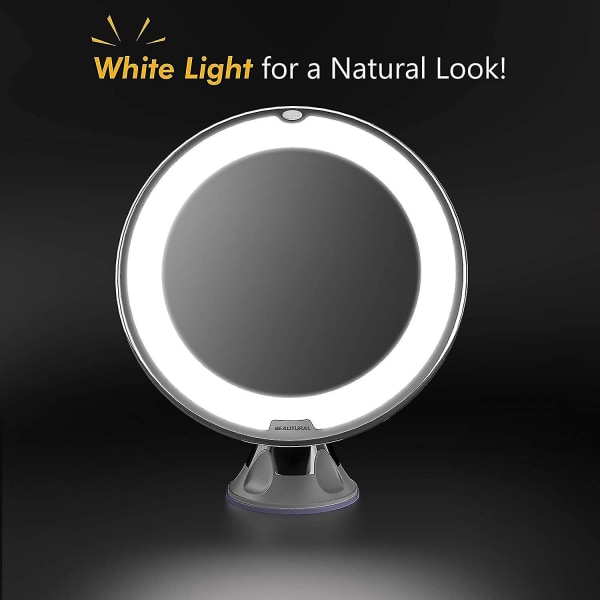 10x forstørrelsesglas makeup-spejl med LED-lys 1 kugleled 360 justerbart beslag Bærbart makeup-spejl, til badeværelse, praktisk rejse
