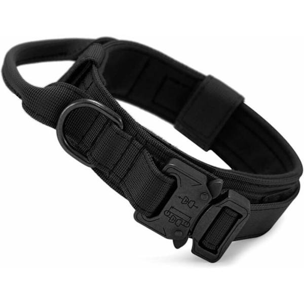 Justerbart taktiskt hundhalsband nylon metallspänne vadderat för jaktträning svart Pzcc