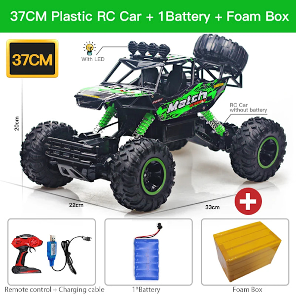 Zwn 1:12 4wd rc bil med LED-lampor 2.4G radio fjärrkontroll bilar buggy terräng kontroll lastbilar pojkleksaker för barn 37CM Green 1Batty