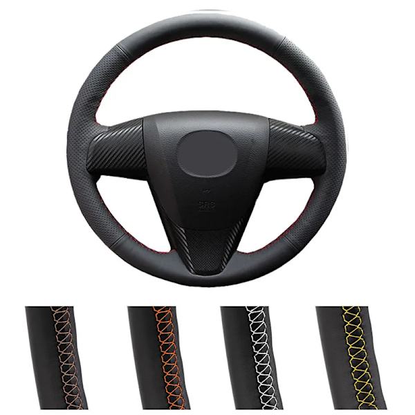 DIY läderstyrstäcke med handsydda sömmar för Mazda 3 Axela 2008-2013 Mazda CX-7 CX7 2010-2016 Mazda 5 2011-2013 Red