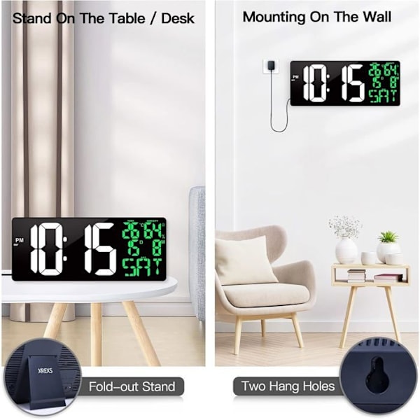 16\" LED Digital Väggklocka Stor Display Med Fjärrkontroll Stor Skärm Timer Nedräkningstimer Black