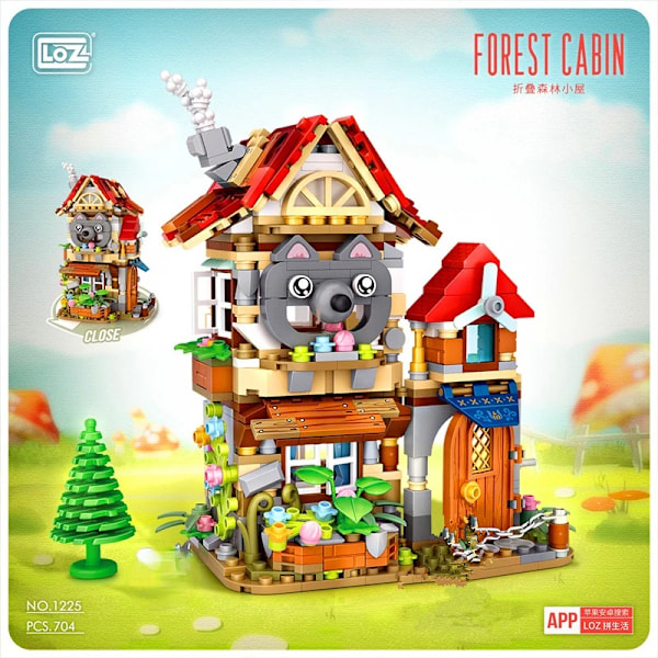 Loz miniblok Forest Cabin/Dvärgnavets gator - tryckavlastning/vikbar/byggklossleksaker för barn, present JM51-1226 Without box
