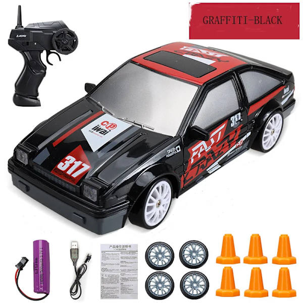 2.4g 4wd RC Driftbil Hög Hastighet Laddning Dynamisk Racing Barn Pojke Fjärrkontroll Bil Modell Leksak Present till Barn A07-BLACK