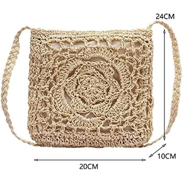 Beige Halmväskor för Kvinnor, Sommar Strand Halmväskor med Tofs Mini Halmhandväskor med Dragkedja Beige