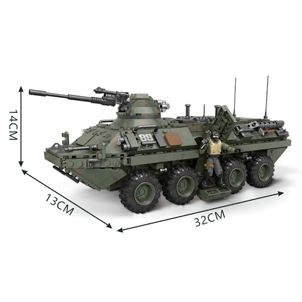 Militära Stryker pansarvagnar byggklossar fordon tegelstenar set med soldater vapen barnleksaker monteringsset gåvor för vuxna Without box