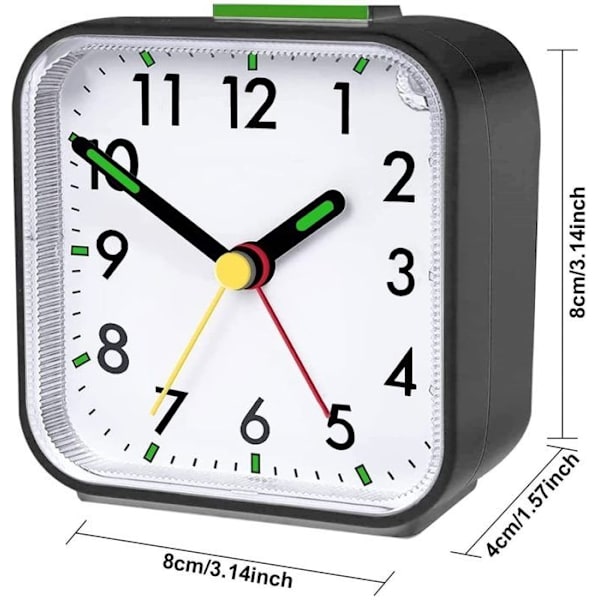 Tystgående analog väckarklocka utan tickande med snooze-funktion, ljusfunktioner och batteridrift, bärbar väckarklocka för barn