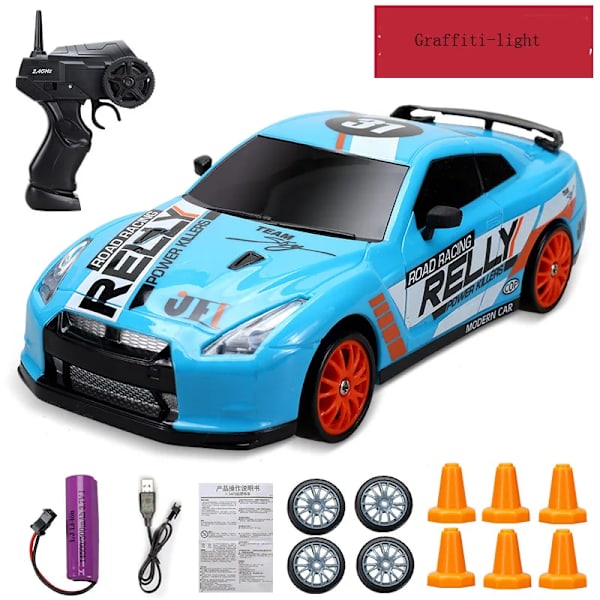 2.4g 4wd RC Driftbil Hög Hastighet Laddning Dynamisk Racing Barn Pojke Fjärrkontroll Bil Modell Leksak Present till Barn A08-LIGHT BLUE
