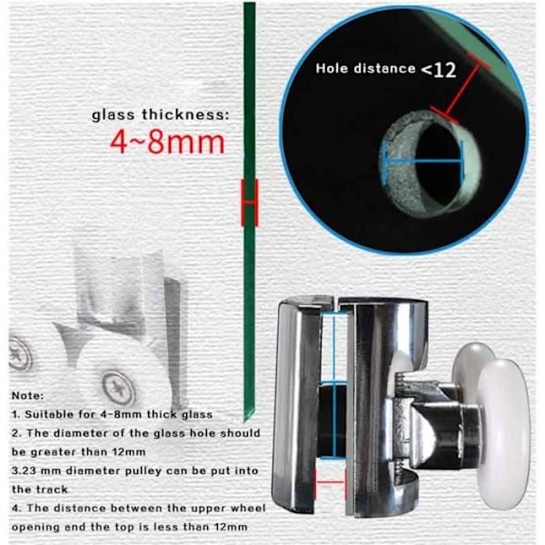 Duschdörrsrullar - Folaya - 23 mm modell - Set om 4 - Zink - Nylonhjul