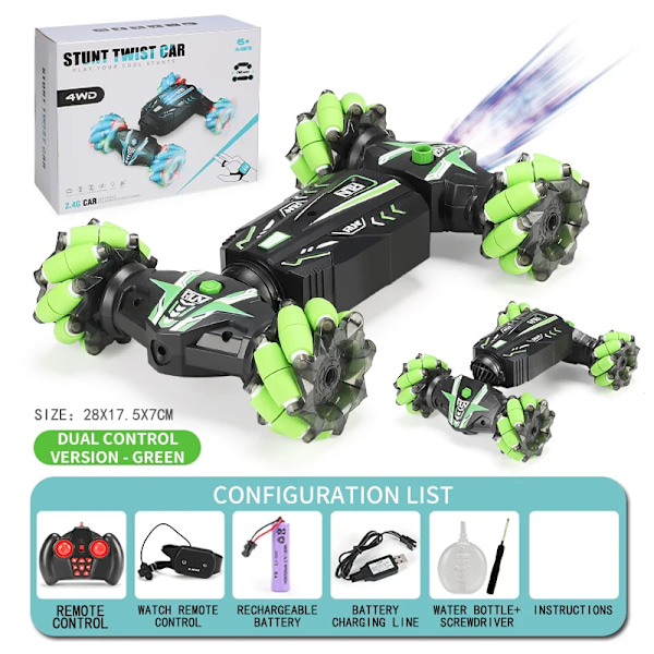 4WD RC-bil leksak - Geststyrning, spray, vridning, stunt, driftbil, radiostyrd, RC-leksaker för barn, pojkar, vuxna 1B dual control  gr
