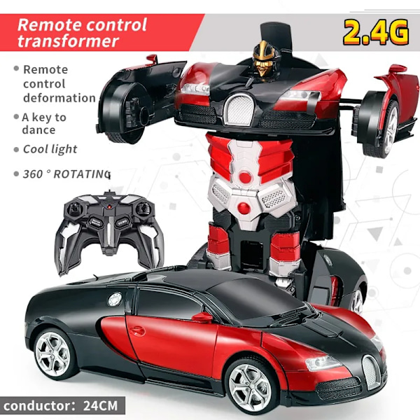 Deformationsbil elektrisk fjärrstyrd bil 2 i 1 automatisk transformationsrobotmodell bil robotleksak en-knapp deformation fordon leksak 2.4G-RC(.101)