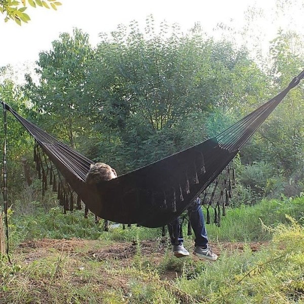 Dubbel Hängmatta - Märke - Modell - 200Cm X 150Cm - Vävd Bomull - Inomhus-/Utomhusbruk Black