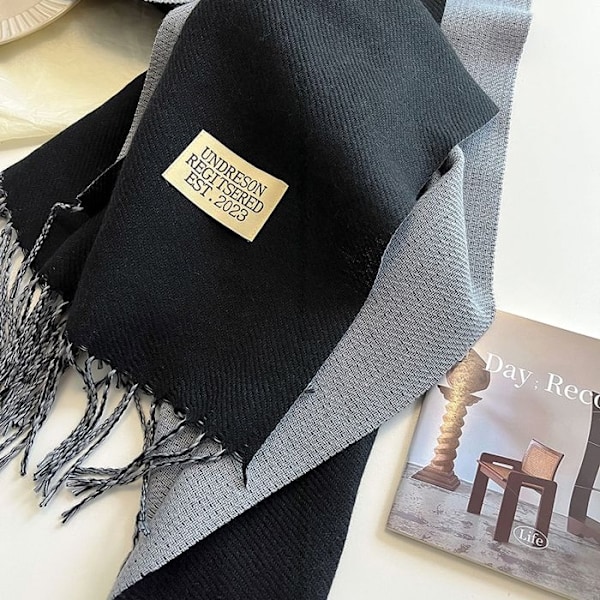 Lyxigt varumärke Cashmere Scarf för kvinnor, Pompom Bandana, Wrap Shawl, Pashmina, Tippet - Svart Grå
