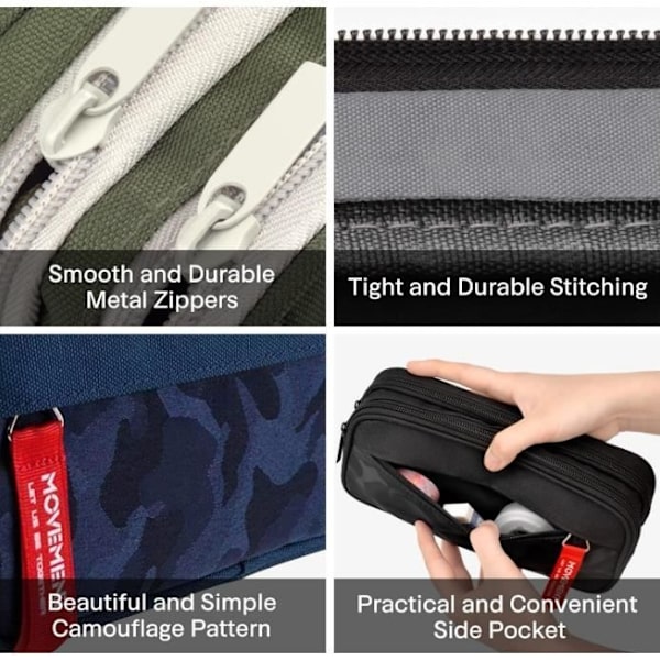 Pennfodral för skolan - Unisex - Stor kapacitet - Vattentätt - 3 fack - Oxfordtyg gray