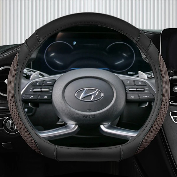 Isilke + läder D-formad rattöverdrag för Hyundai Creta II 2021 2022 biltillbehör COFFEE