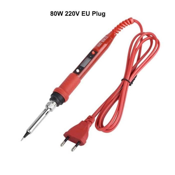 Lödstation, 80W LCD Digital Elektrisk Lödkolv, Justerbar Temperatur 220V, Lödningsverktyg, Spetsar - 80W 220V Eu