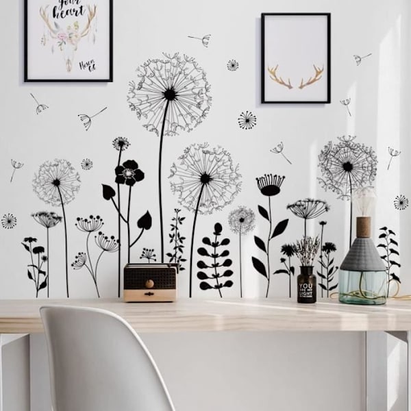 Svarta Maskrosblommor Väggdekaler Växter Självhäftande Väggdekor För Vardagsrum Sovrum Kök Kontor Barnrumsinredning Black