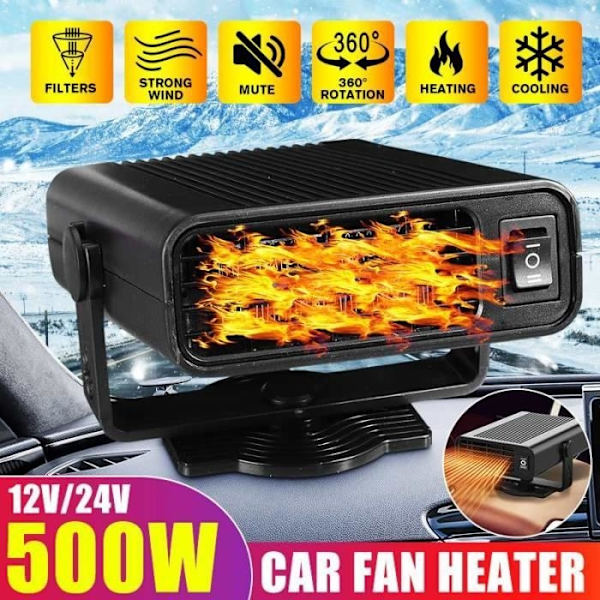 Bildelar, 500W Portabel Bilvärmare Auto, Elektrisk Fläkt, Defroster, För Vindruta, Roterande - Typ 12V Svart
