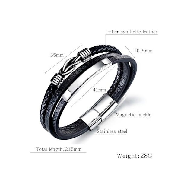 Flätat Läderarmband för Män Svart