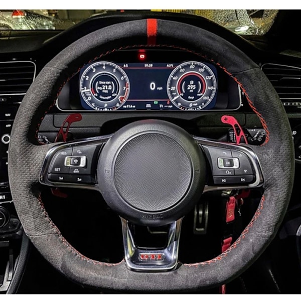 Rattstyrningsöverdrag för Volkswagen VW Golf R MK7 Golf 7 GTI VW Polo GTI Scirocco 2015 2016 Svart mocka äkta läder Style 2