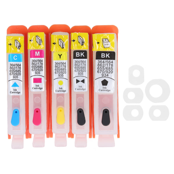 5PCS Ink Cartridge Set BK C M Y Smooth Ink Output Cartridge Combo Pack with Permanent Chip for Replacement for HP 178