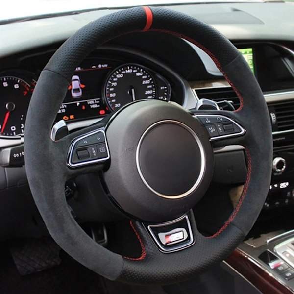 Rattskinnsöverdrag för ratt till Audi A1 A3 A4 2015-2016 A7 2012-2018 S7 2013-2018 RS7 2014-2015 i mockaläder, biltillbehör Style 1