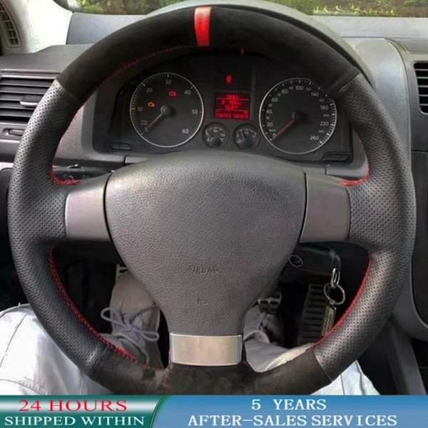 Skräddarsydd rattöverdrag i flätad, halkfri mocka för Volkswagen Golf 5 MK5 VW Passat B6 Jetta 5 MK5 Tiguan 2007-2011