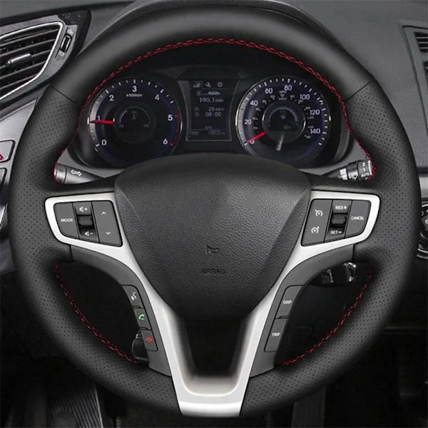 DIY svart konstläder rattöverdrag för Hyundai i40 2011 2012 2013 2014 2015 2016 2017 2018 2019 2020