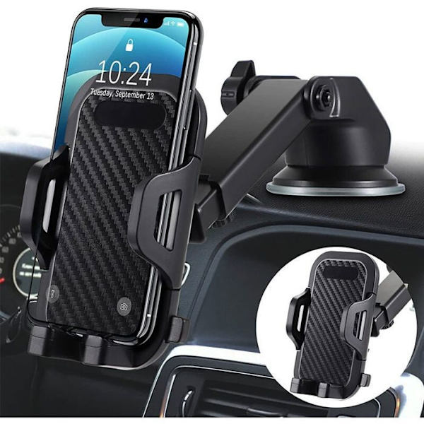Biltelefonhållare, instrumentbrädesfäste, universell 360° roterbar, utdragbar arm med enknappsfunktion