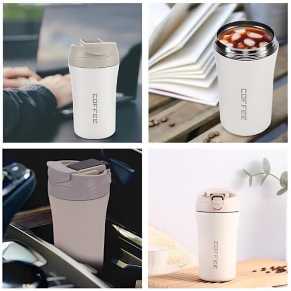 Kaffemugg - Ospecificerad - Resa - Rostfritt stål - Dubbelvägg - Lock med sugrör white