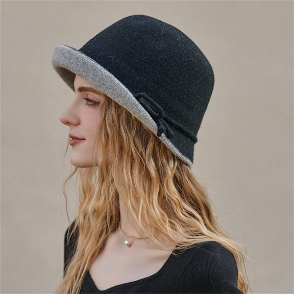 Stickad mössa för dammode, fiskarhatt, trendig bucket-hatt med brätte, håll värmen (vinterhatt med cach