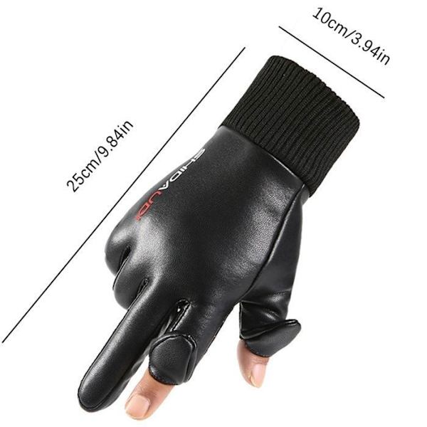 PU-läder Flip-Up Tvåfingerhandskar, Varma, Vattentäta, Köldtåliga Handskar, Utomhuscykling, Bilkörning och Fiske, Vinter xl black