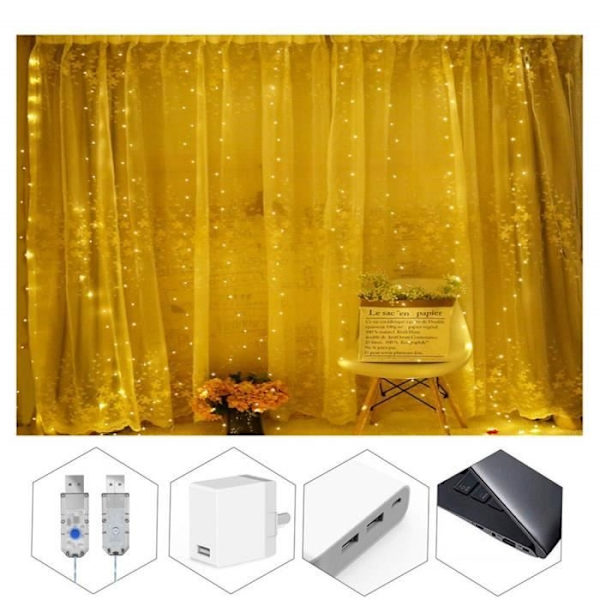 300 LED Gardinljusslinga USB-driven Fairy Lights med fjärrkontroll 8 lägen för fönsterdekoration, fest, bröllop