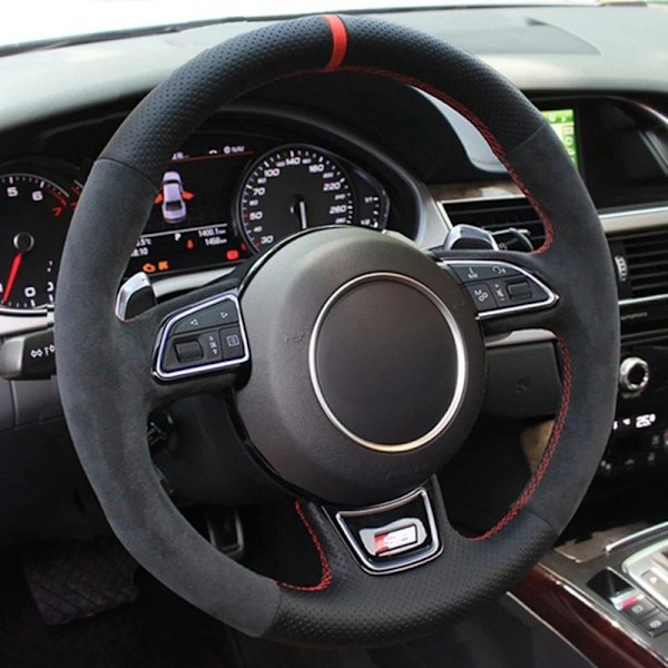 Rattskinnsöverdrag för ratt till Audi A1 A3 A4 2015-2016 A7 2012-2018 S7 2013-2018 RS7 2014-2015 i mockaläder, biltillbehör Style 5