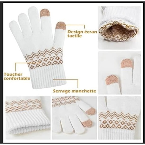 Vinterhandskar - Dam - Stickade - Pekskärm - Termofoder - 2 Par gray, white