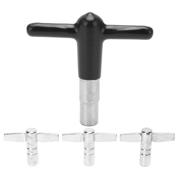 4 stk. Tromme-tuning-nøgler T-håndtag Metal Robust, glat trommenøgle-tuner med silikonebetræk Sort