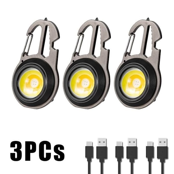 Ficklampa, W5137-3Pc--Mini Multifunktionell Bärbar Ficklampa Med Cob-Teknik, Drivs Av Nyckelring, Uppladdningsbar