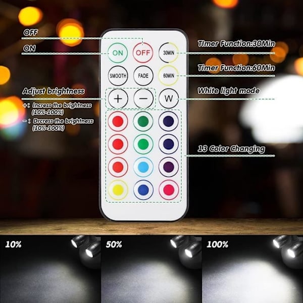 Set med 4 Justerbara LED-spotlights för inomhusbruk Trådlösa Batteridrivna LED-projektorer RGB 13 Färger Dubbelhuvud med Fjärrkontroll, Vit