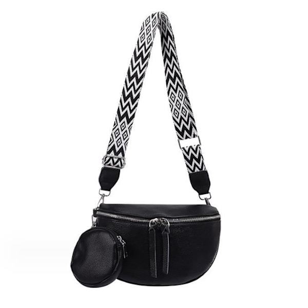 Dam Midjeväska - Läder - Svart - Axelrem - Storlek 15X2X25Cm - Justerbar Längd 79-130Cm Black