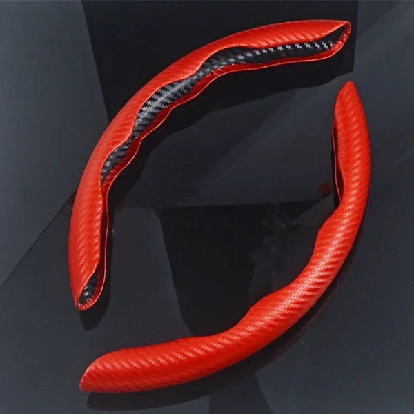 38 cm 1 par kolfiberlook universell vinterbils rattförstärkningsöverdrag halkfritt bilinteriördekoration tillbehör Carbon Fiber-Red
