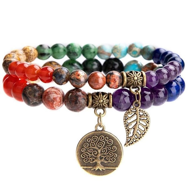 Chakra Armband Set för Kvinnor, Yoga Armband, Livets Träd Hänge, Färgrik