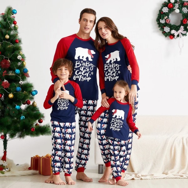 Nytt juleelement trykt foreldre-barn antrekk sett Isbjørn Print hjemmeinnredning og hjemme pyjamas klær sett Klassisk og komfortabelt populær Mon 10T