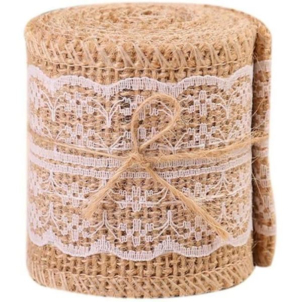 Jutband med spets, gör-det-själv för bröllopsdekorationer, pyssel, scrapbooking, presentinslagning 10Mx 6Cm