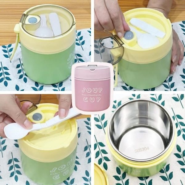 Isolerad matlåda - Matbehållare - Rosa - 304 Rostfritt stål - 530 ml - Portabel Pink