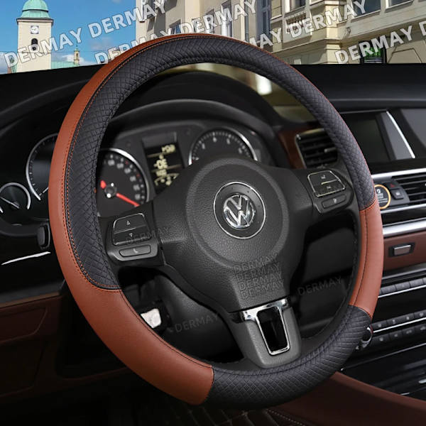 Rattskinnsöverdrag för ratt till Volkswagen VW Golf 5 V MK5 - 9 färger, PU-läder, halkfritt, biltillbehör, interiör, snabb leverans Brown