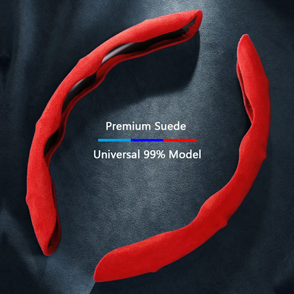 Suede rattstyröverdrag 38cm bilrattsskydd texturerat halkfritt svettsäkert universellt dekorationstillbehör Red