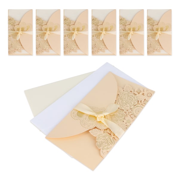 6 sæt hjerteformet mønster invitationskort udskåret blomstermønster bryllup invitationskort