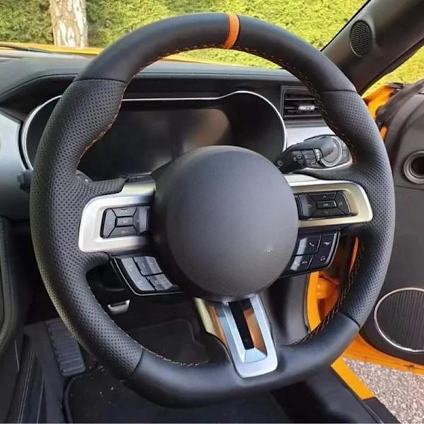 Svart konstläder rattöverdrag för Ford Mustang 2015-2019 / Mustang GT 2015-2019 biltillbehör