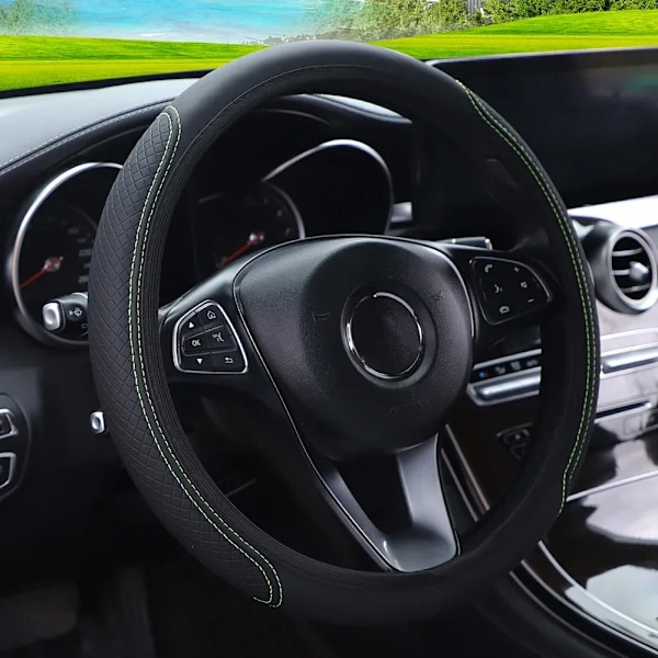 Rattstyrningsöverdrag flätad på rattöverdraget cubre auto bilrattöverdrag biltillbehör rattöverdrag black green