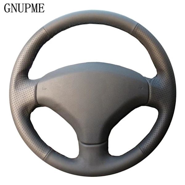Gnupme DIY konstläder rattöverdrag handsytt svart bilrattöverdrag för Peugeot 308 gammal Peugeot 408