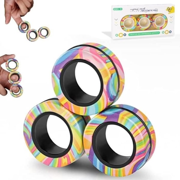 Magnetiska Ringar Fidget Leksak - Märke - Modell - Ångestleksak - Trefärgad Fluorescerande Färg Tricolor fluorescent color